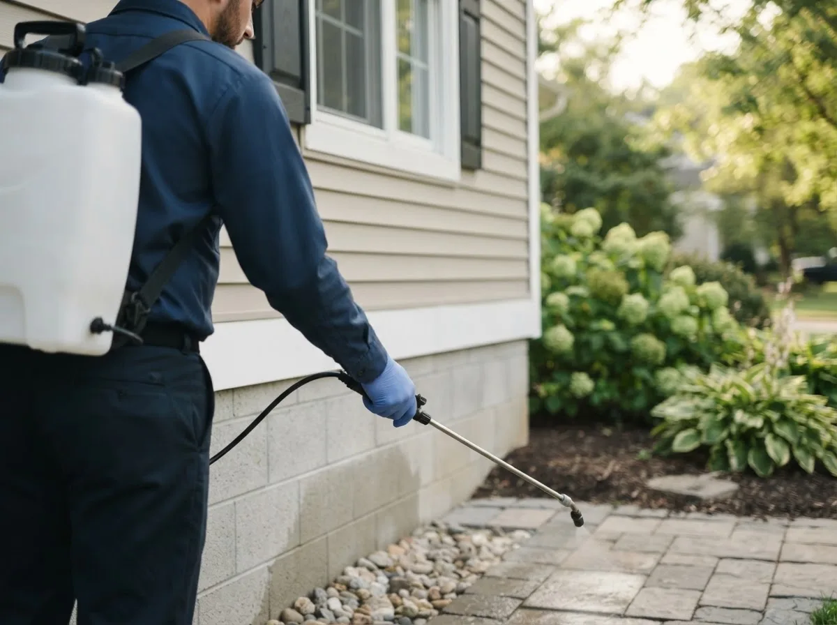 Pest control technician inspecting a home in Purdon, TX